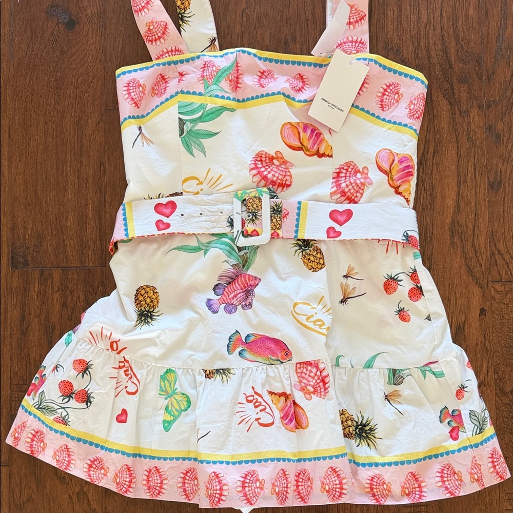 Amanda Uprichard Pink and Yellow Tropical Print Dress